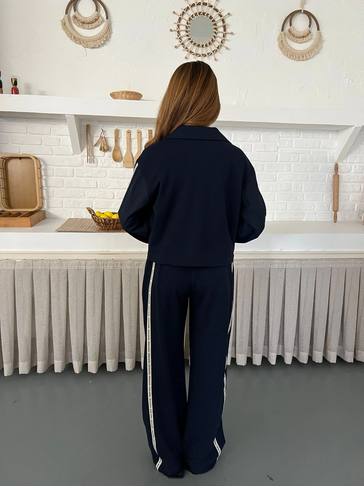 Şerit Detay Spor Modal Vintage Takım siyah