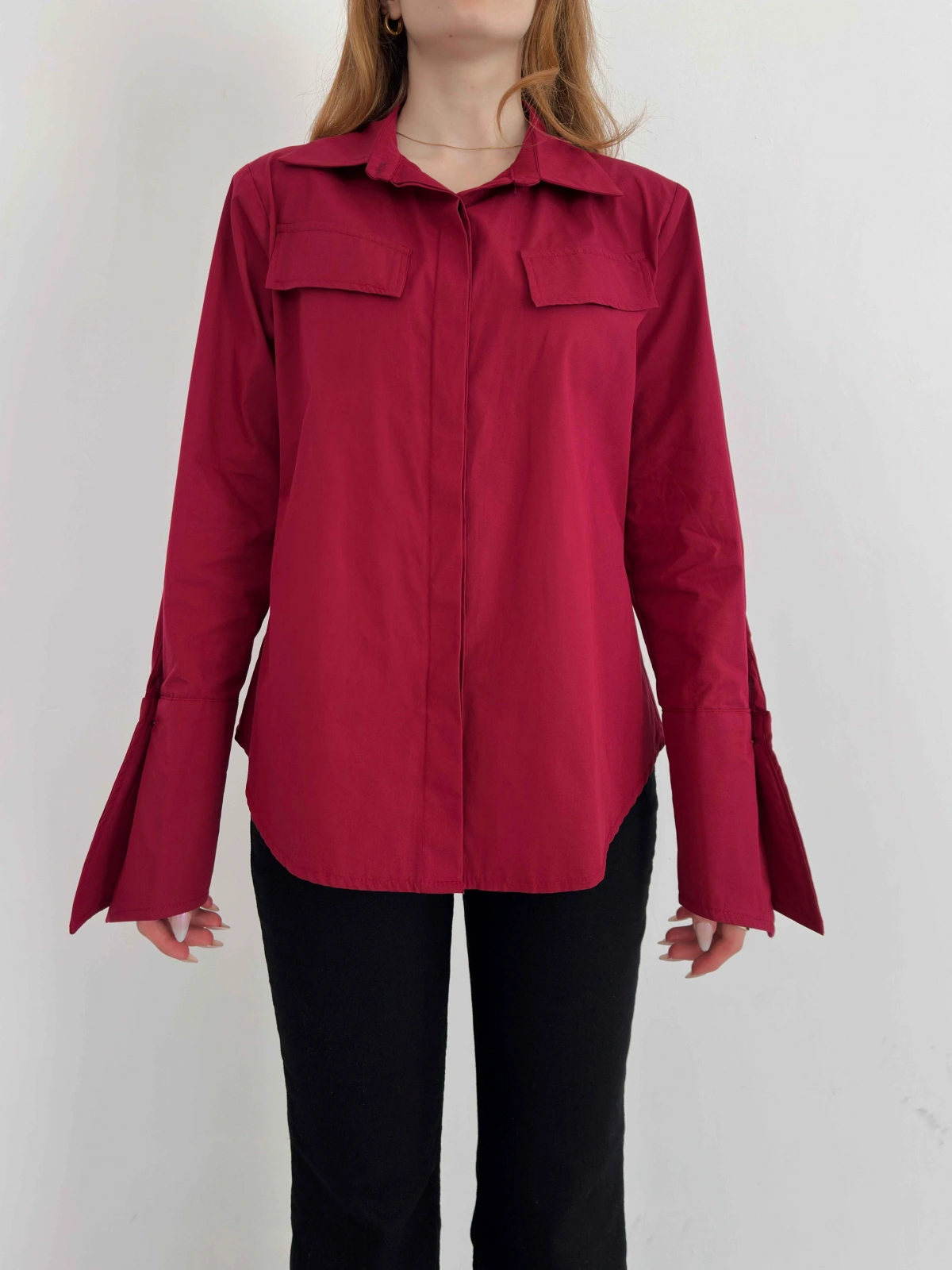 Poplin Kol Detaylı Gömlek Bordo