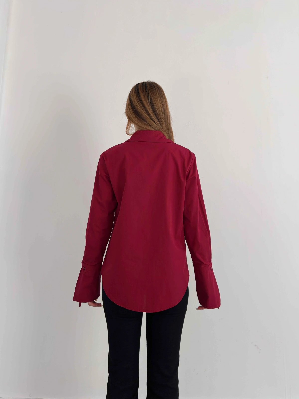 Poplin Kol Detaylı Gömlek Bordo