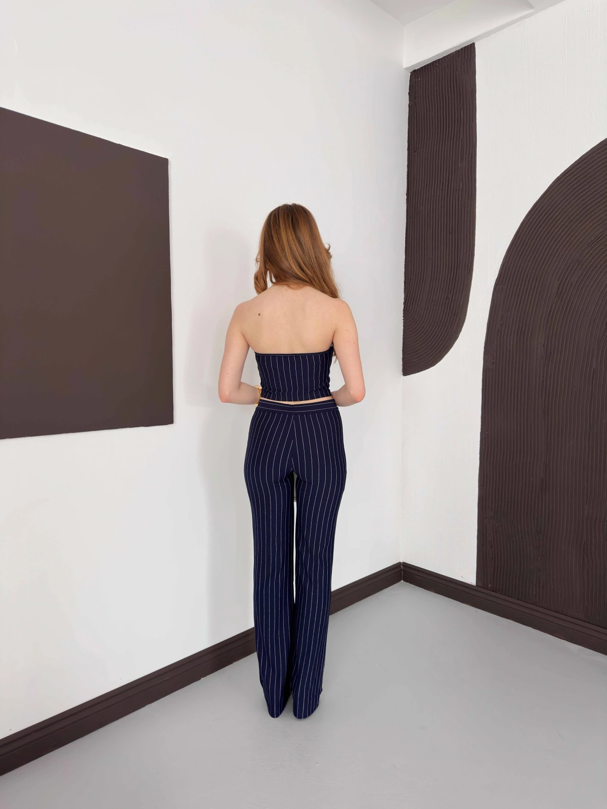 Çizgi Detaylı Crop - Pantolon Takım Lacivert