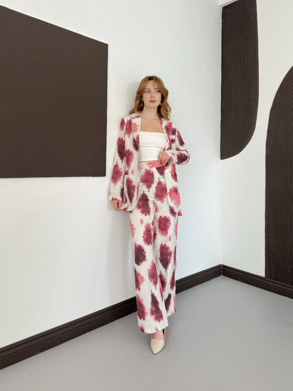 Batik Desen Ceket-Pantolon Takım Bordo