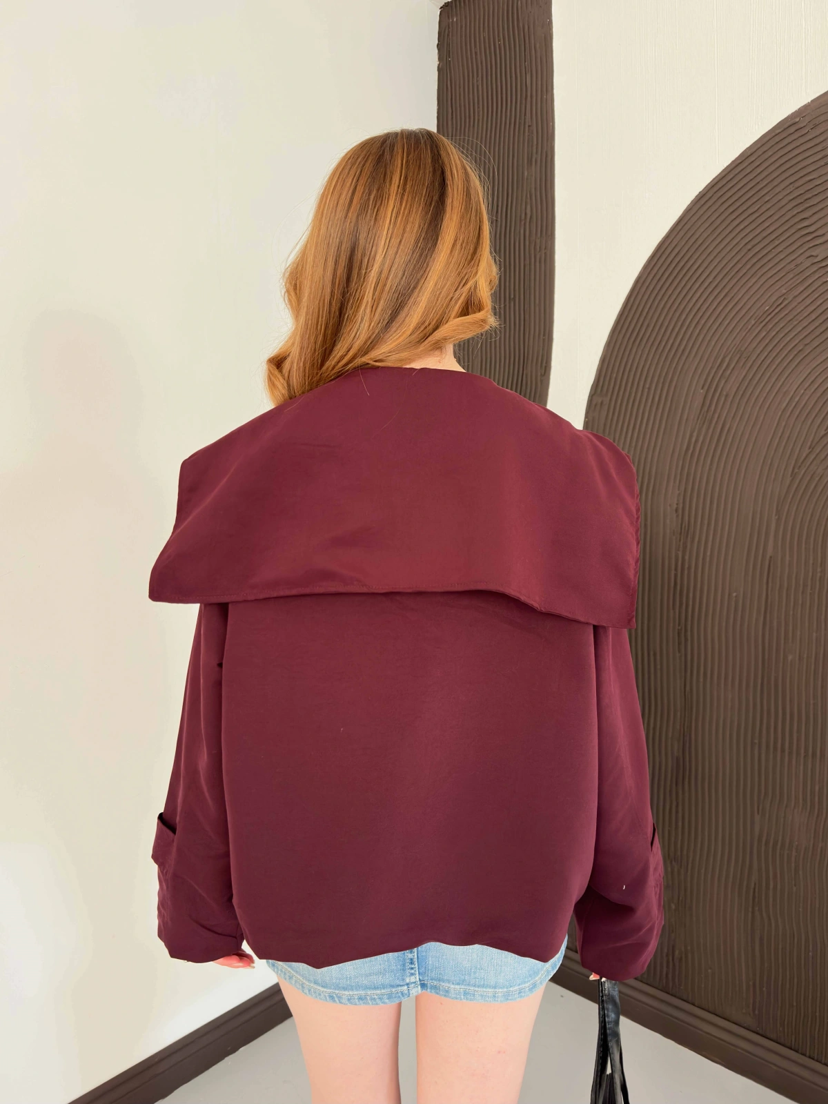 Bebe Yaka Crop Trenç Bordo