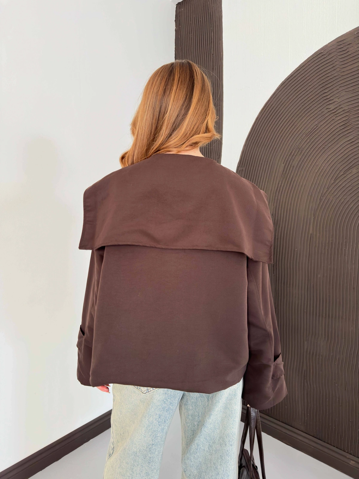 Bebe Yaka Crop Trenç Kahve