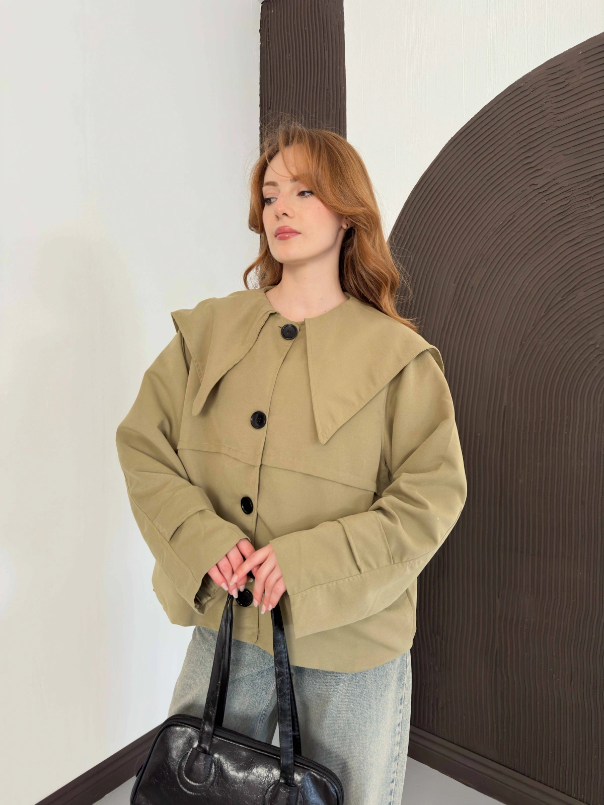 Bebe Yaka Crop Trenç Yeşil