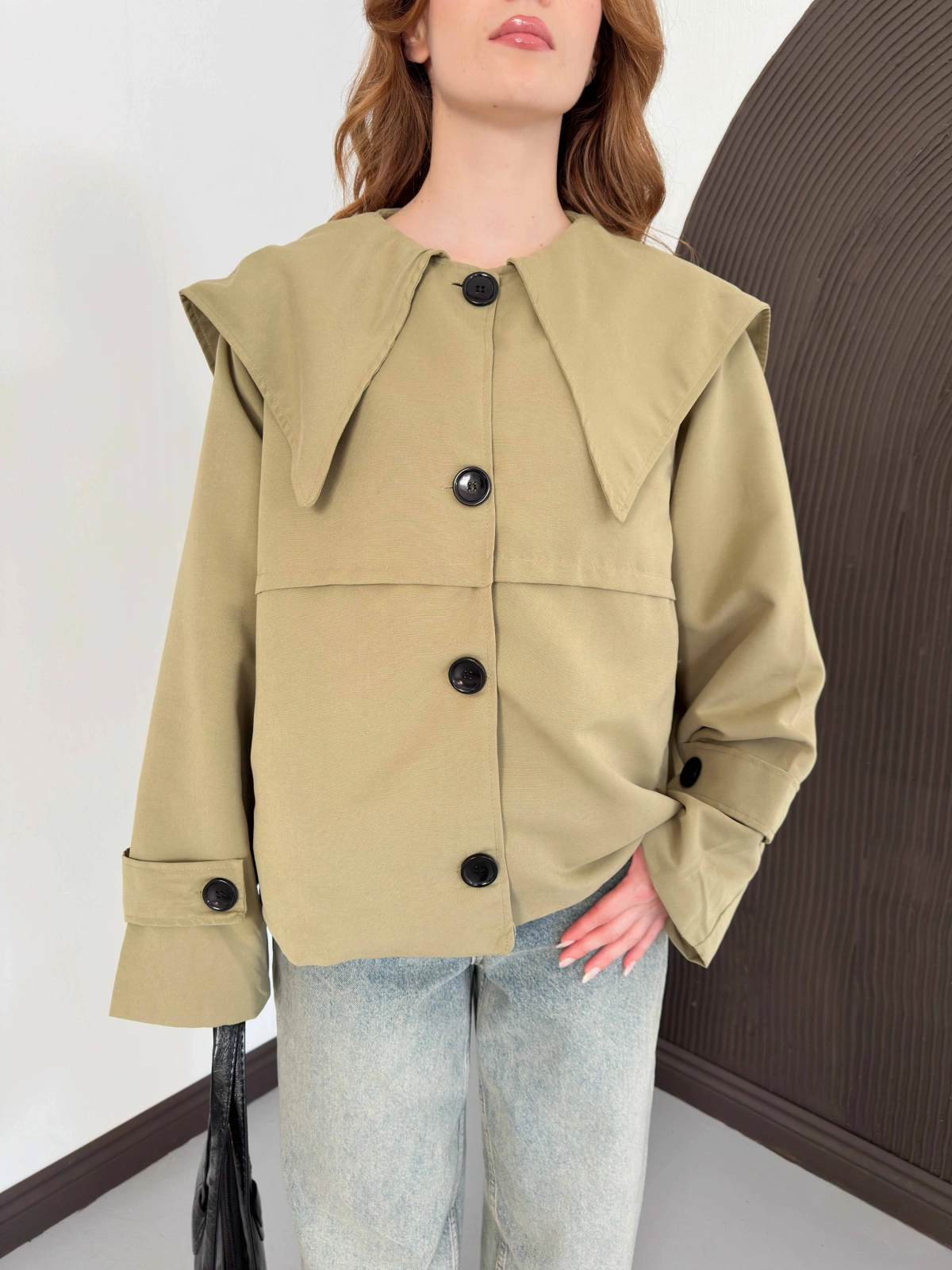 Bebe Yaka Crop Trenç Yeşil