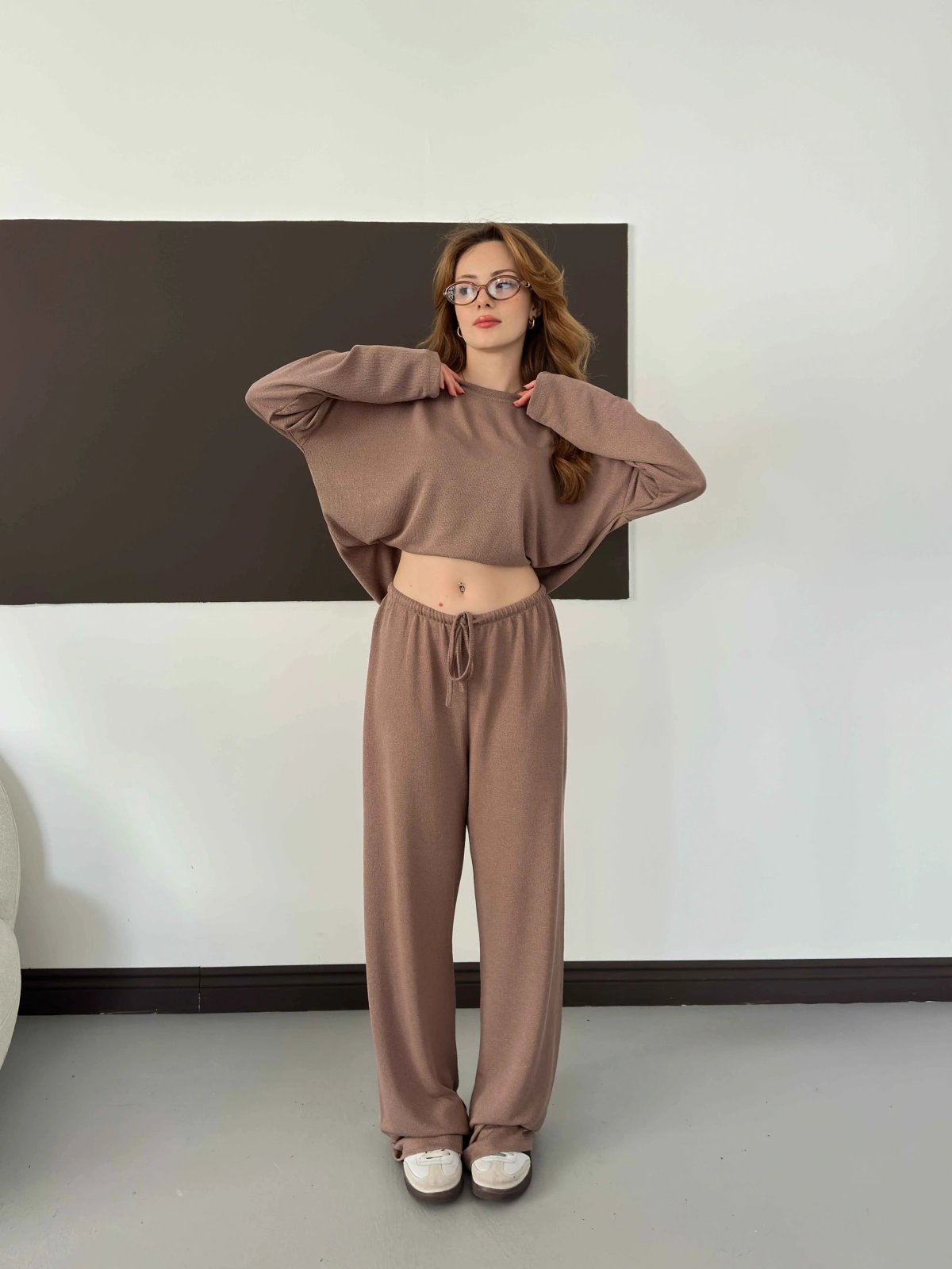 Bisiklet Yaka Rahat Kesim Modal Takım Vizon