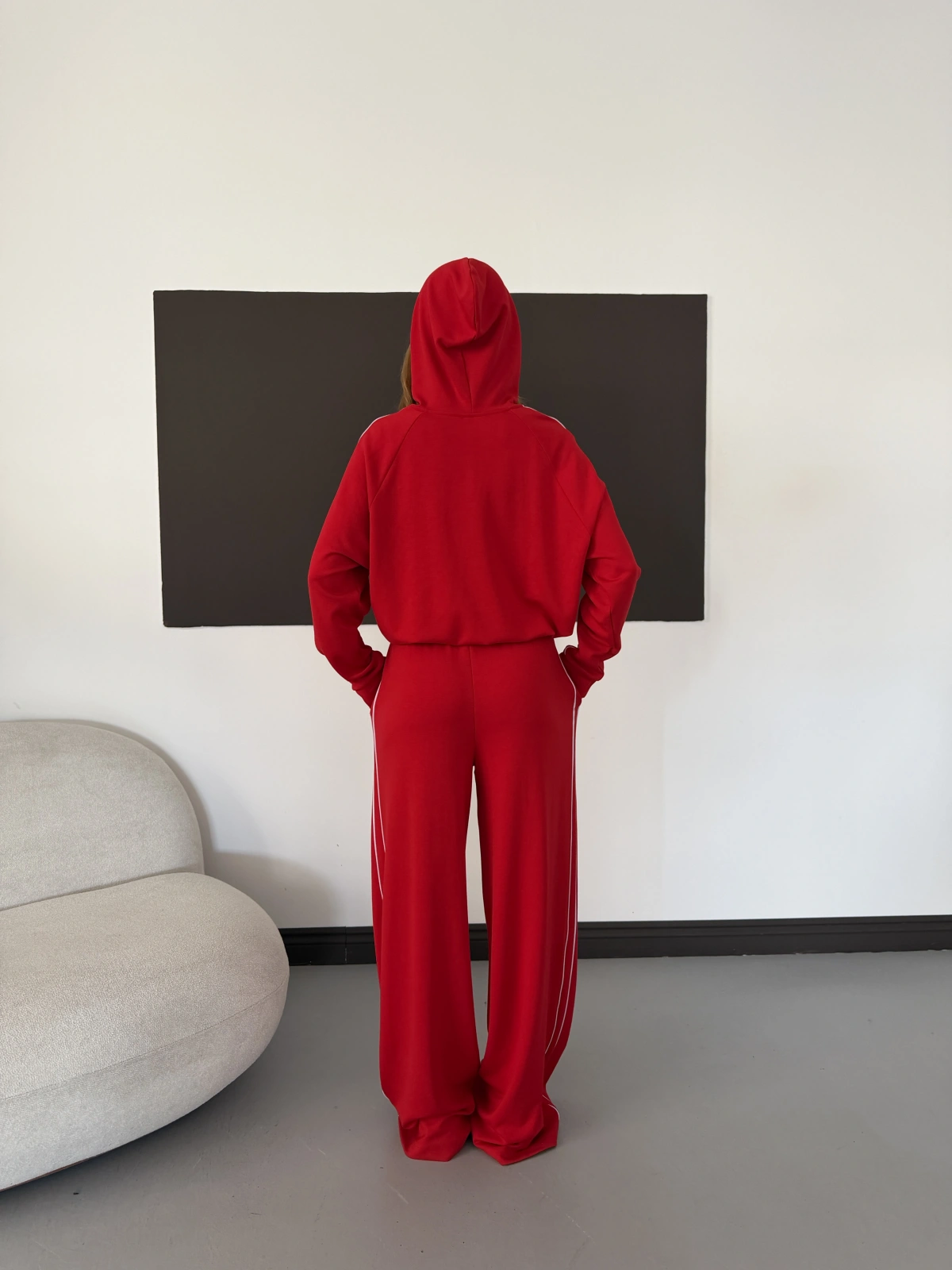 Biye Detaylı Kapüşonlu Oversize Takım Kırmızı