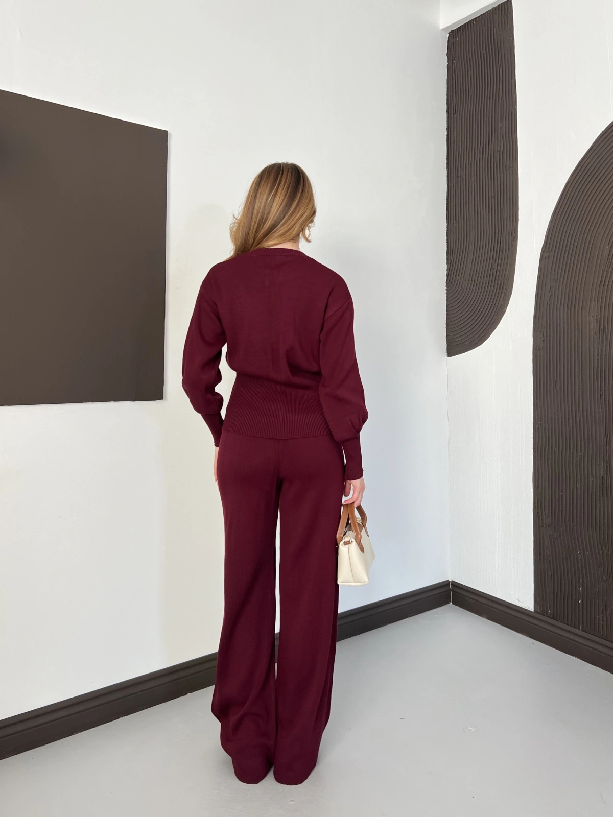 Çift Fermuar Detaylı Triko Takım Bordo