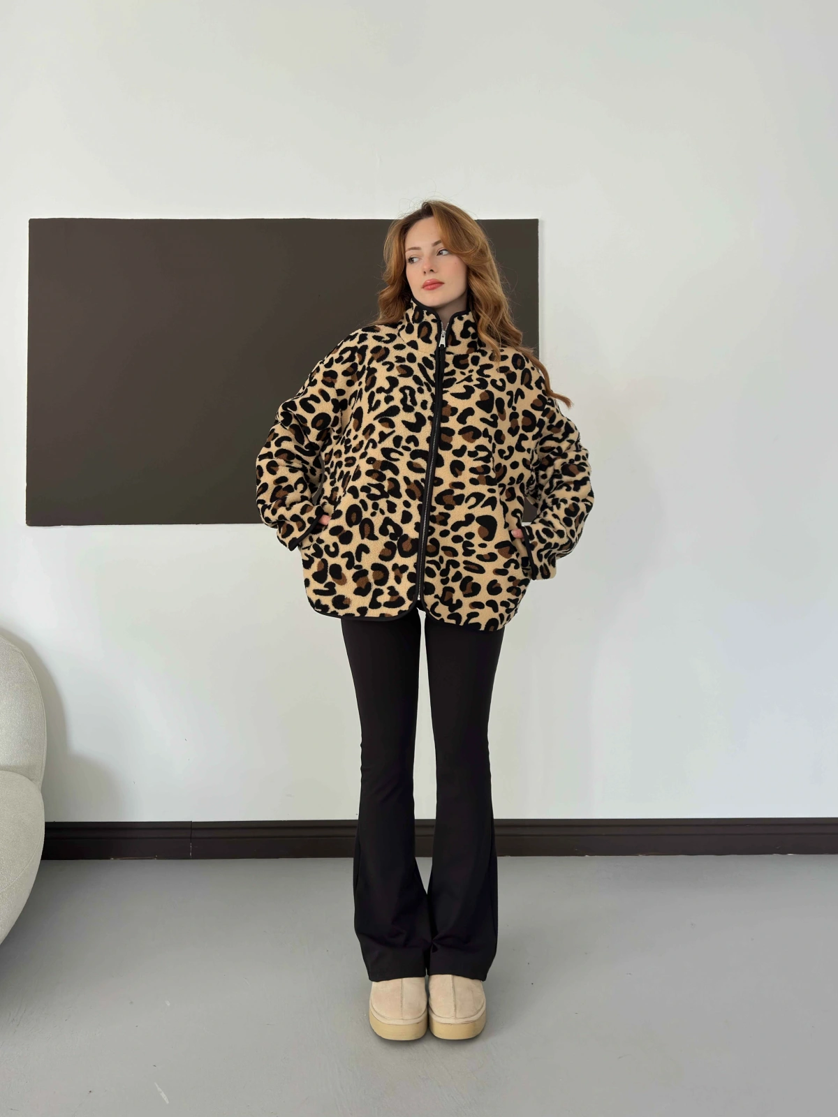 Desenli Peluş Polar Leopar