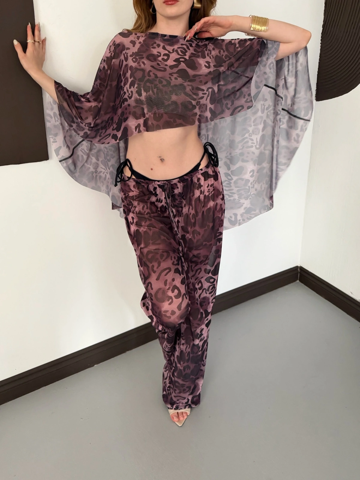 Dijital Baskı Asimetrik Bikini Üstü Takım Mürdüm