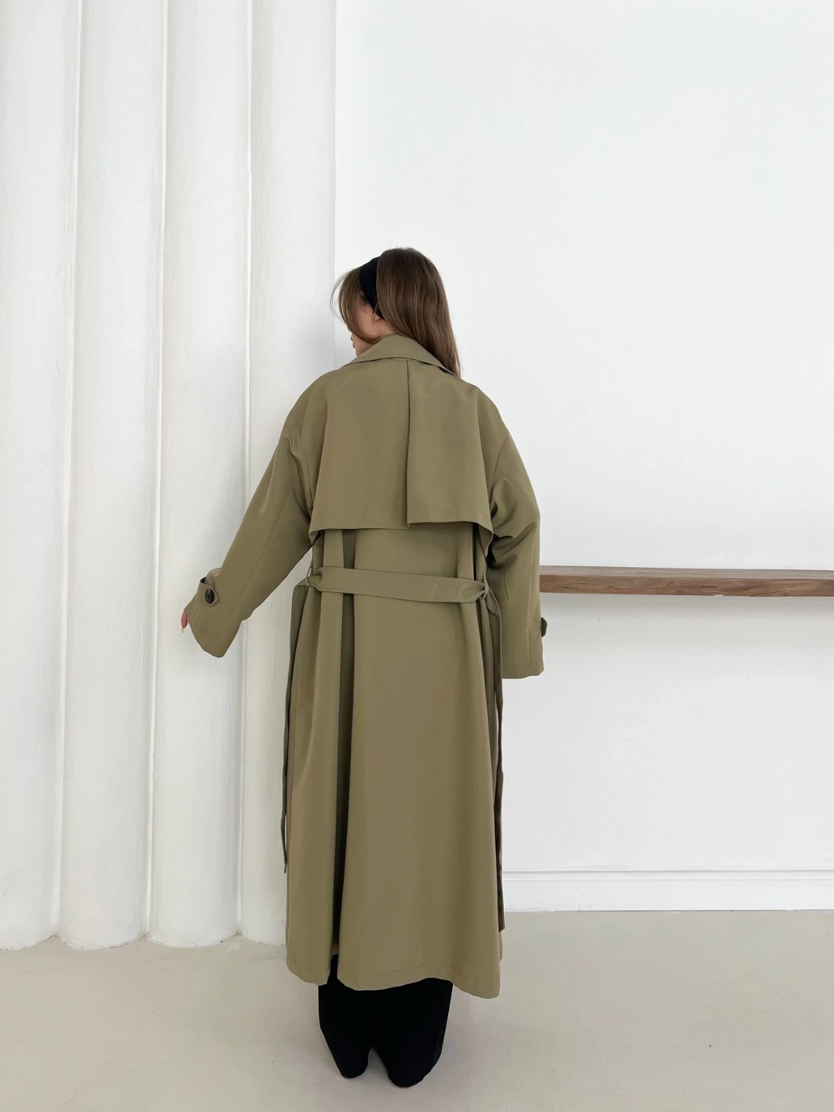 Düğme Detaylı Oversize Trençkot Haki
