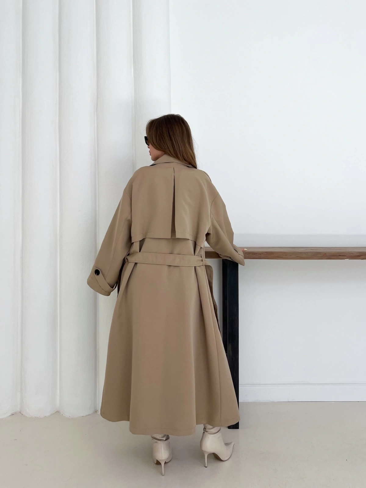 Düğme Detaylı Oversize Trençkot Krem