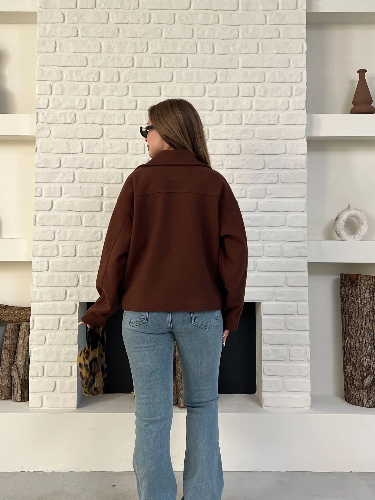 Fermuarlı Kaşe Kısa Ceket Kahverengi
