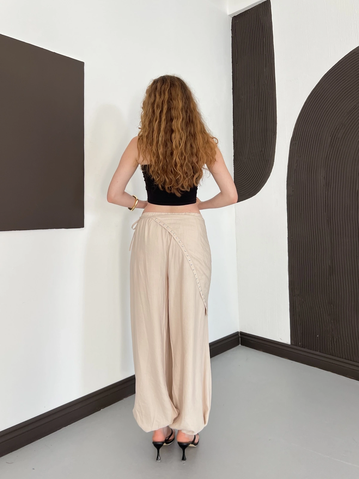 Fular Detaylı Şalvar Pantolon Bej