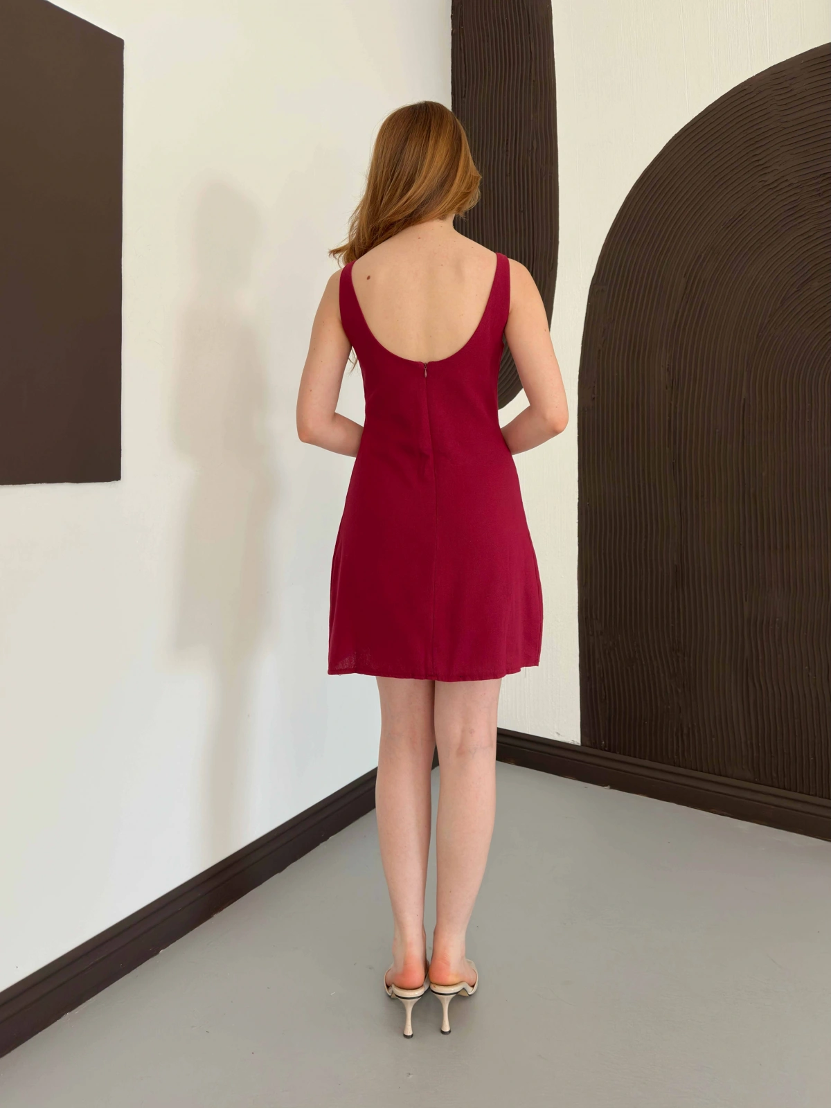 Ham Keten Basic Elbise Bordo