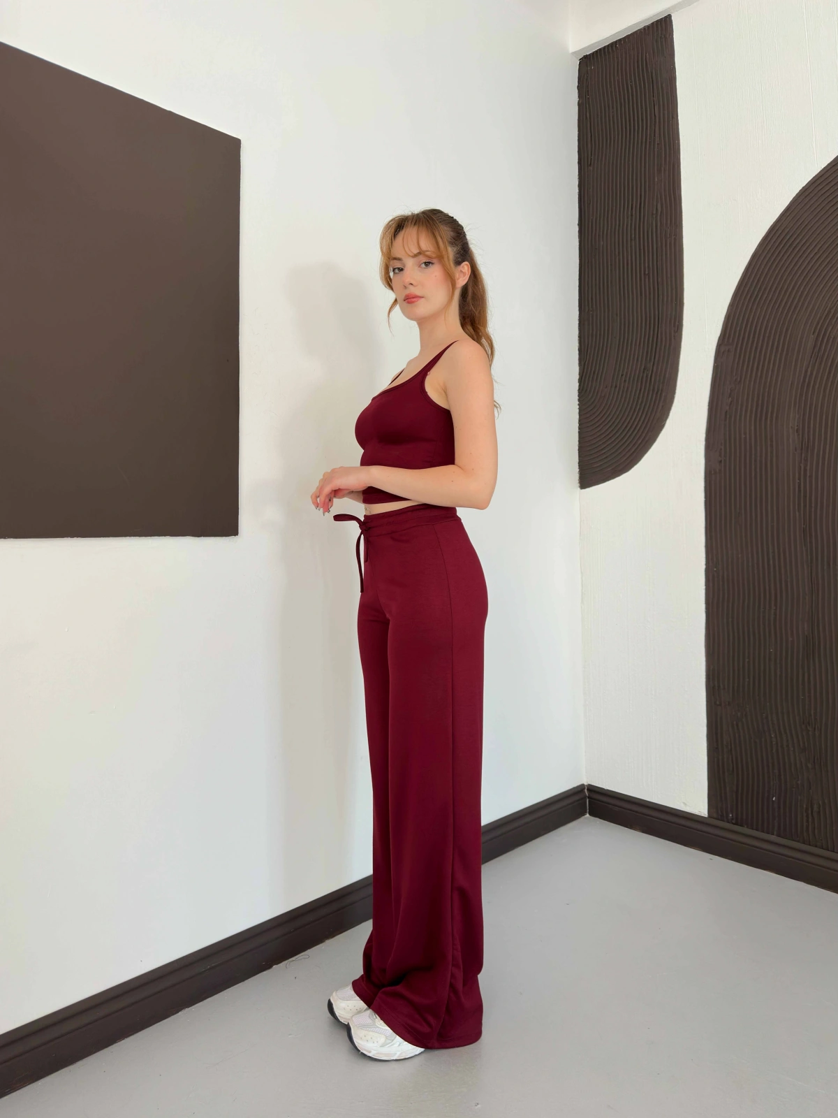 İp Askılı Yumaşak Dokulu Basic Atlet-Pantolon Takım Bordo