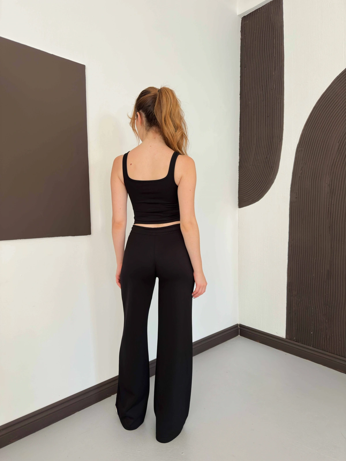 İp Askılı Yumaşak Dokulu Basic Atlet-Pantolon Takım Siyah
