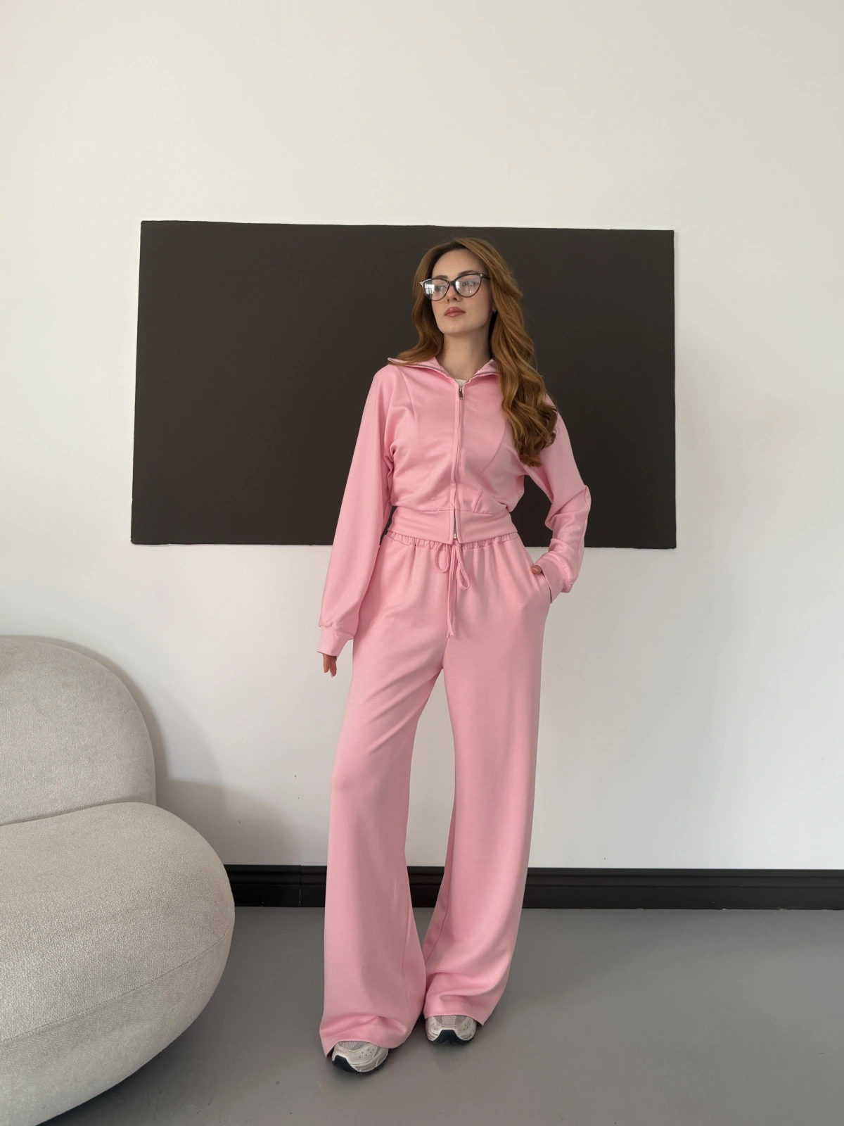 Kapüşonlu Modal Bol Paça İkili Takım Pembe