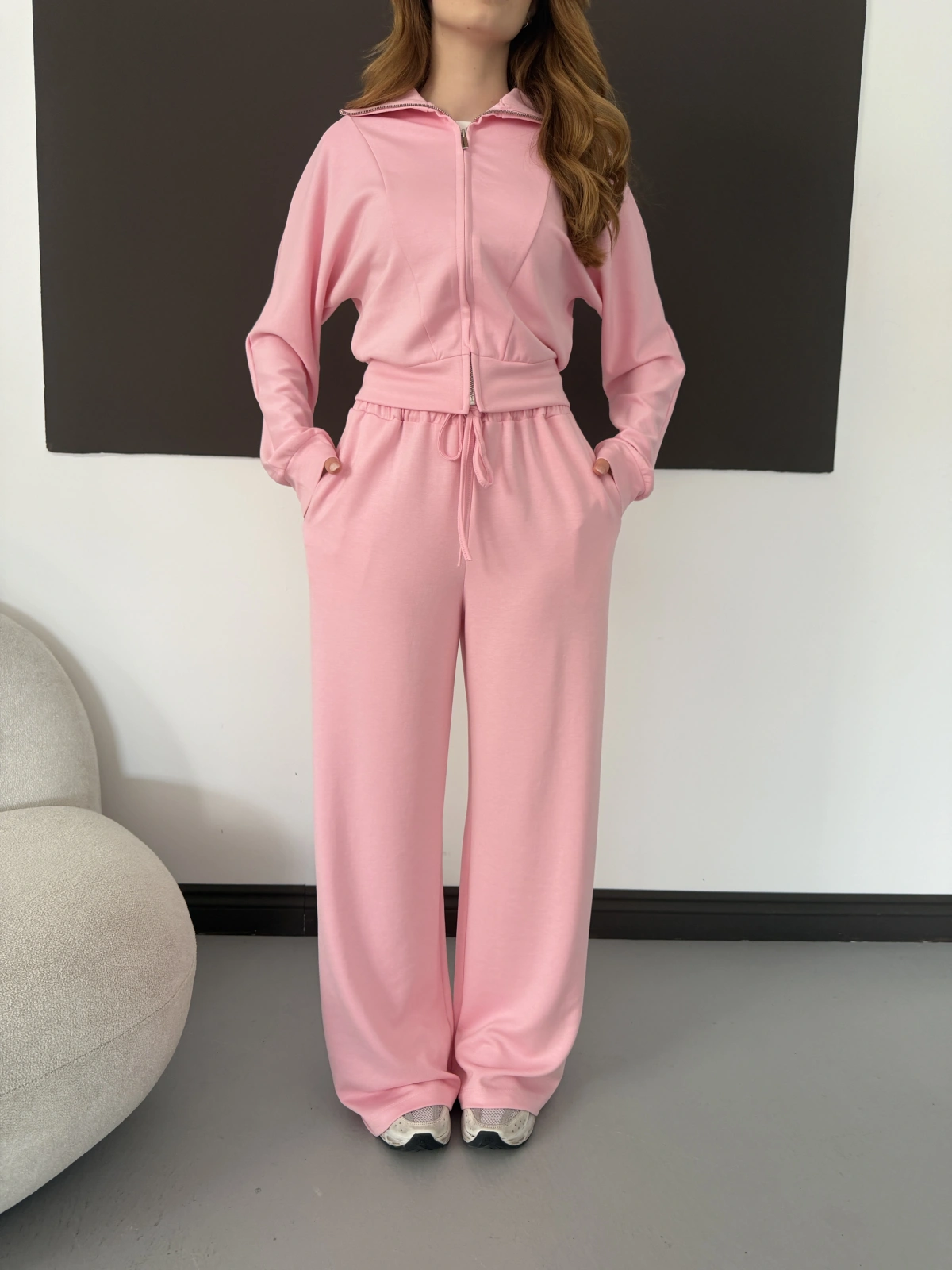 Kapüşonlu Modal Bol Paça İkili Takım Pembe