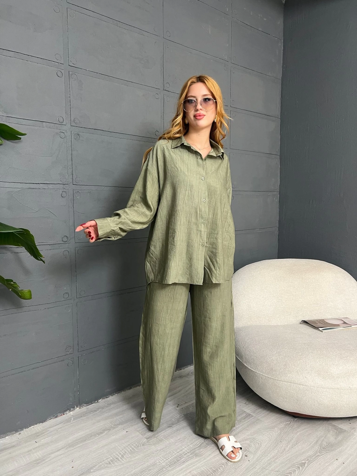 Keten Gömlek Pantolon Takım Haki · 5