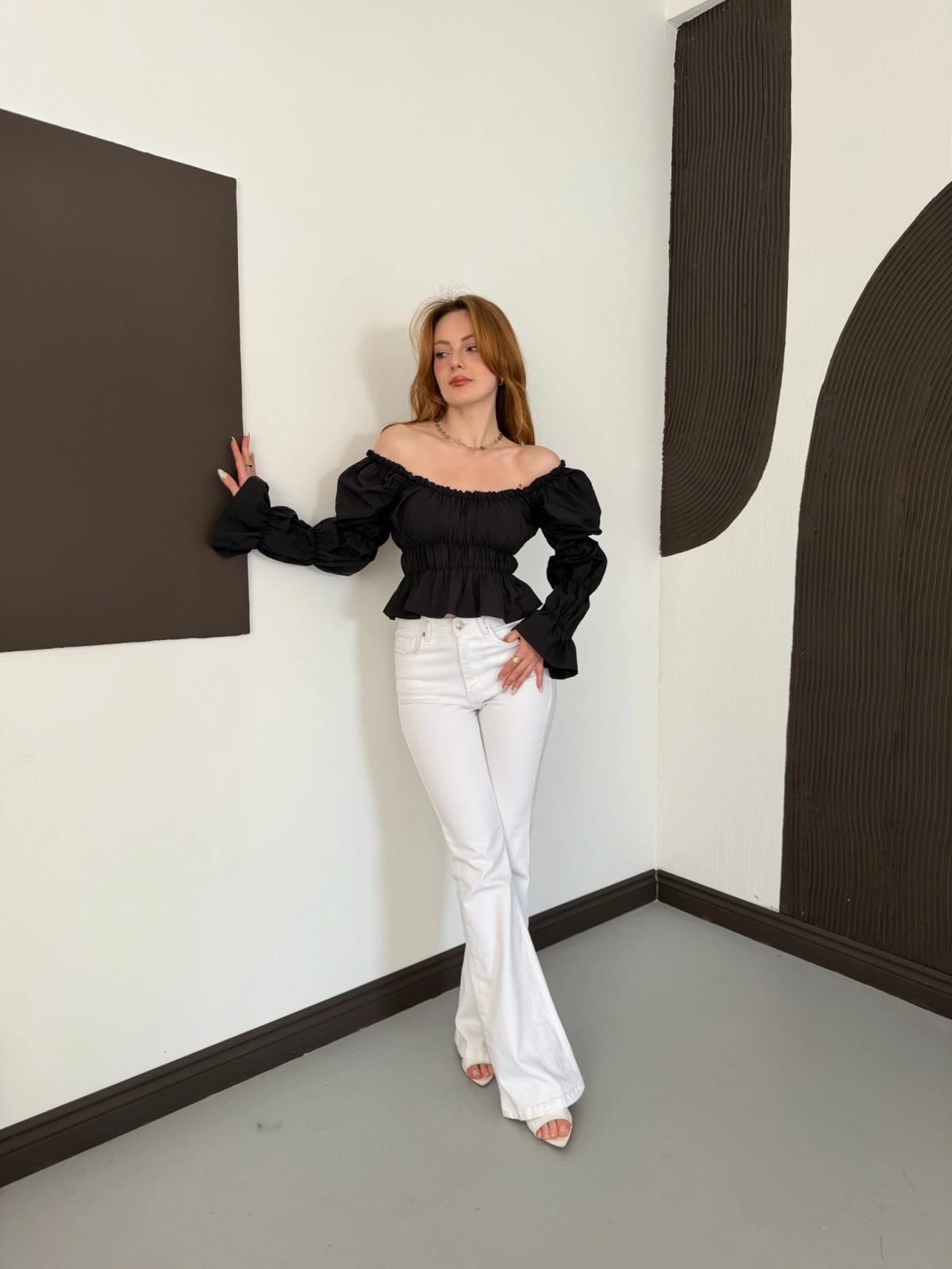 Madonna Yaka Poplin Kumaş Bluz Siyah
