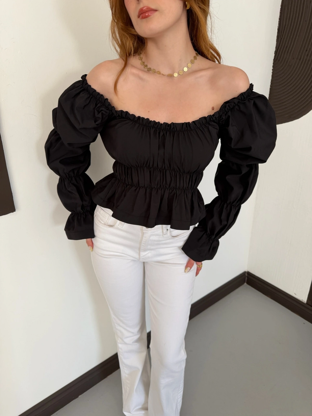 Madonna Yaka Poplin Kumaş Bluz Siyah