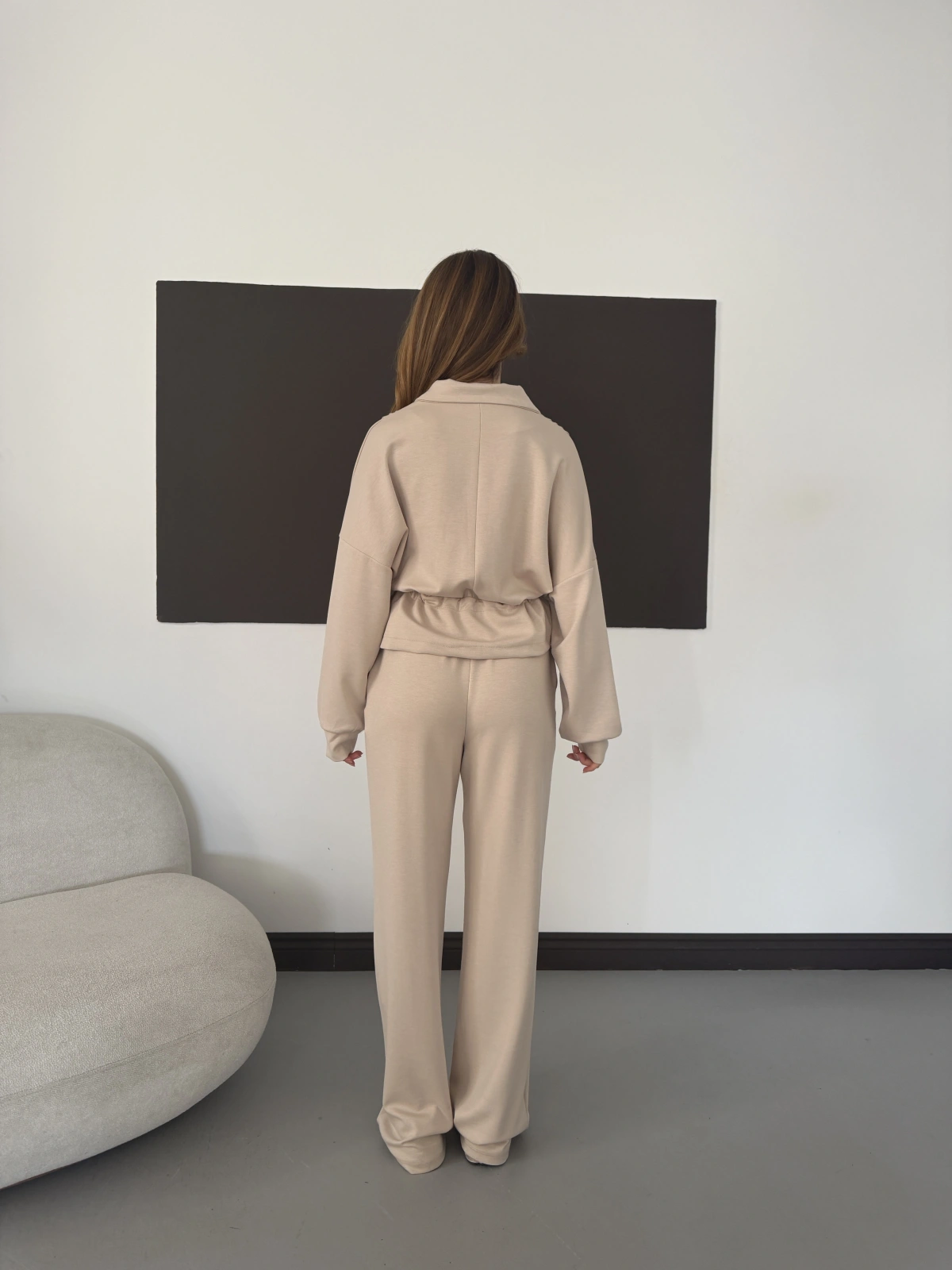 Modal Kumaş Bel Büzgü Detaylı Takım Bej