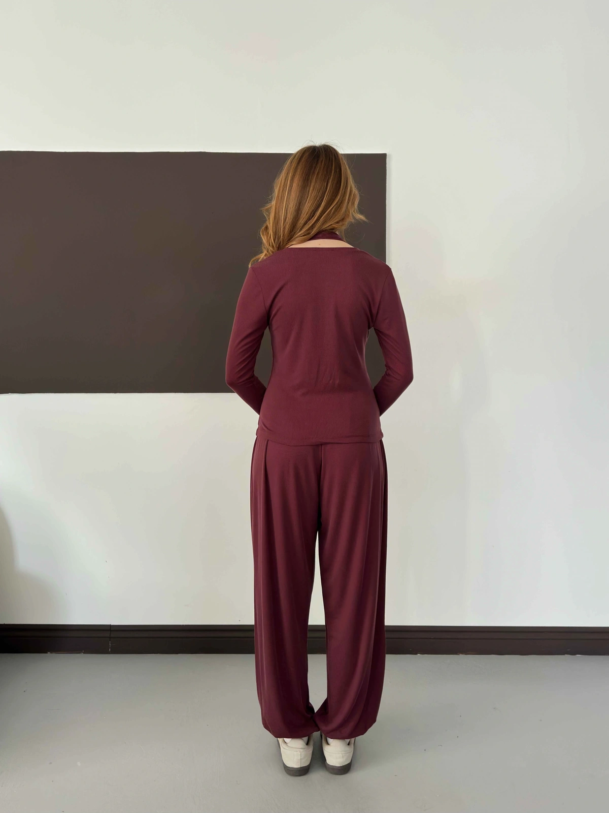 Modal Kumaş Üçlü Mudail Takım Bordo