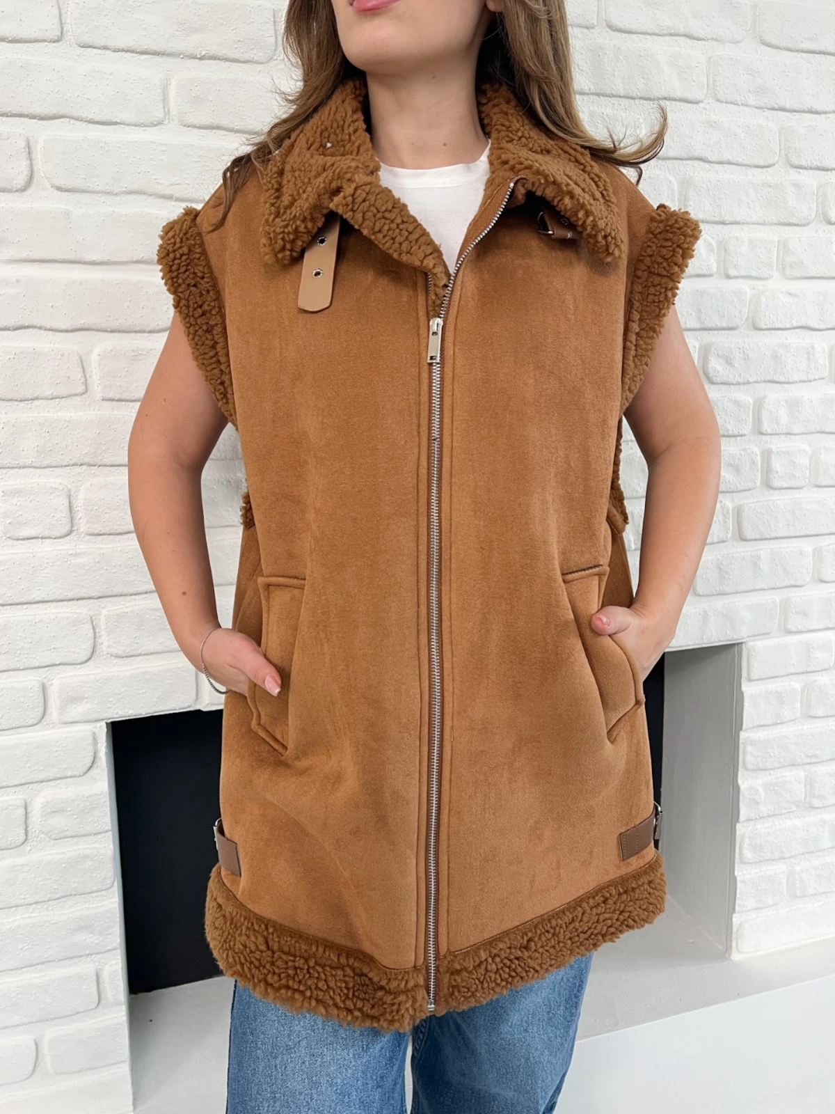 Nubuk Kürk Detaylı Yelek Taba