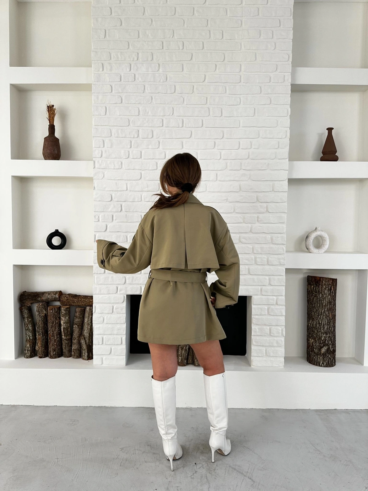 Parça Detalı Oversize Trençkot Haki