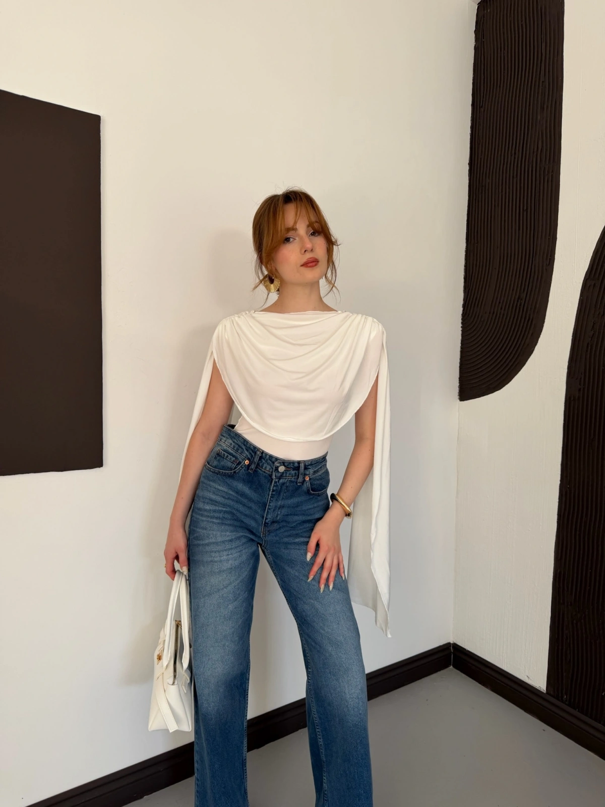 Pelerin Detaylı Body Suit Beyaz
