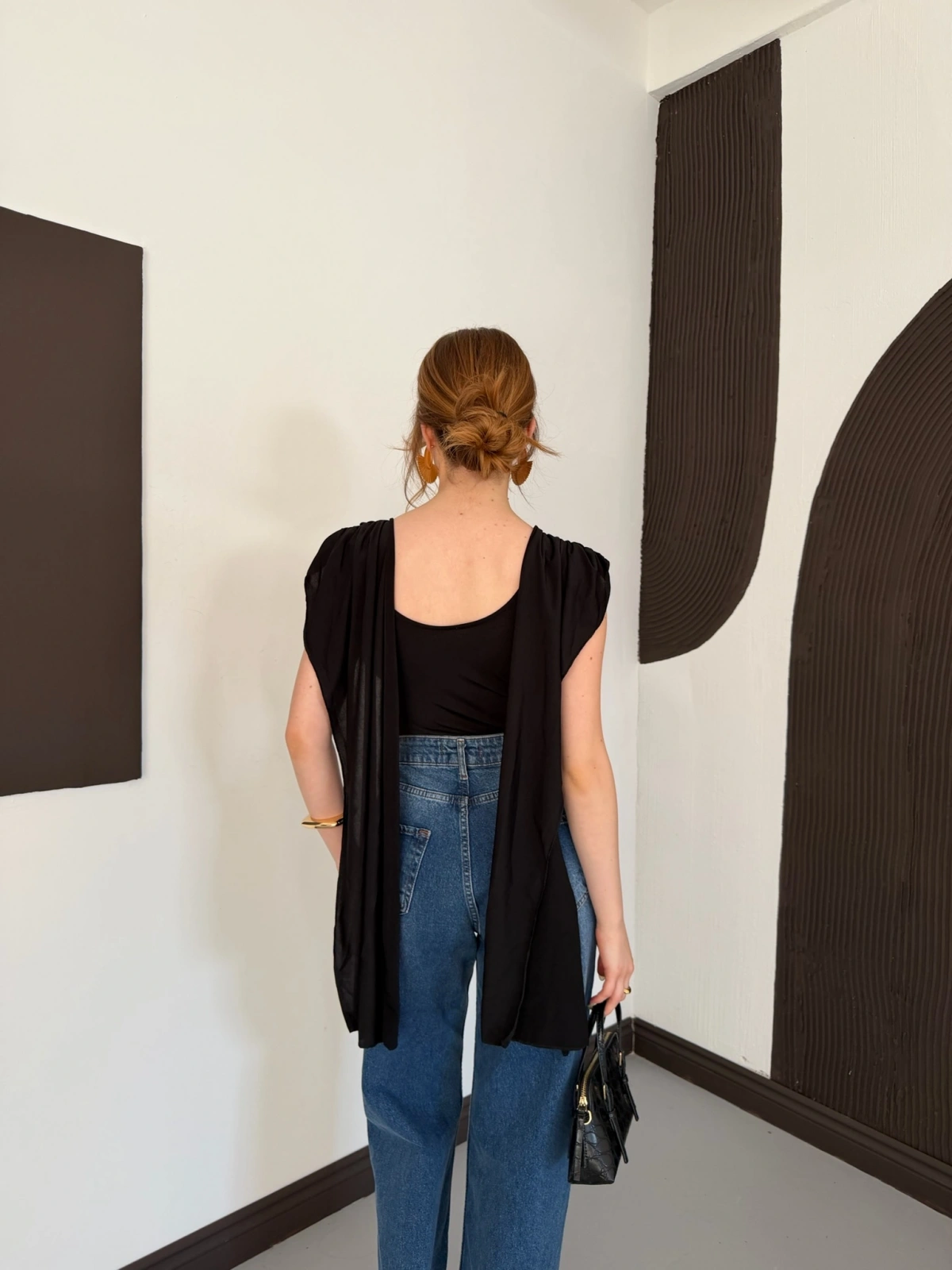 Pelerin Detaylı Body Suit Siyah
