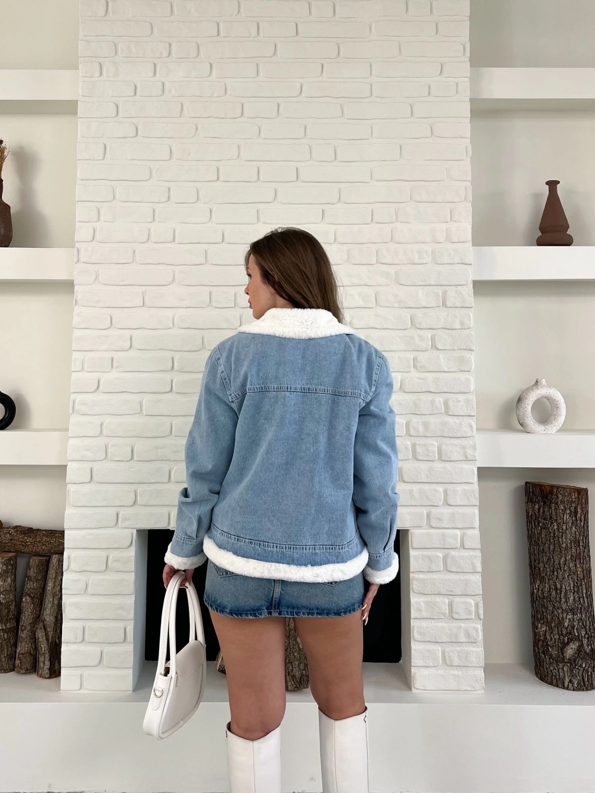 Peluş detaylı kot ceket