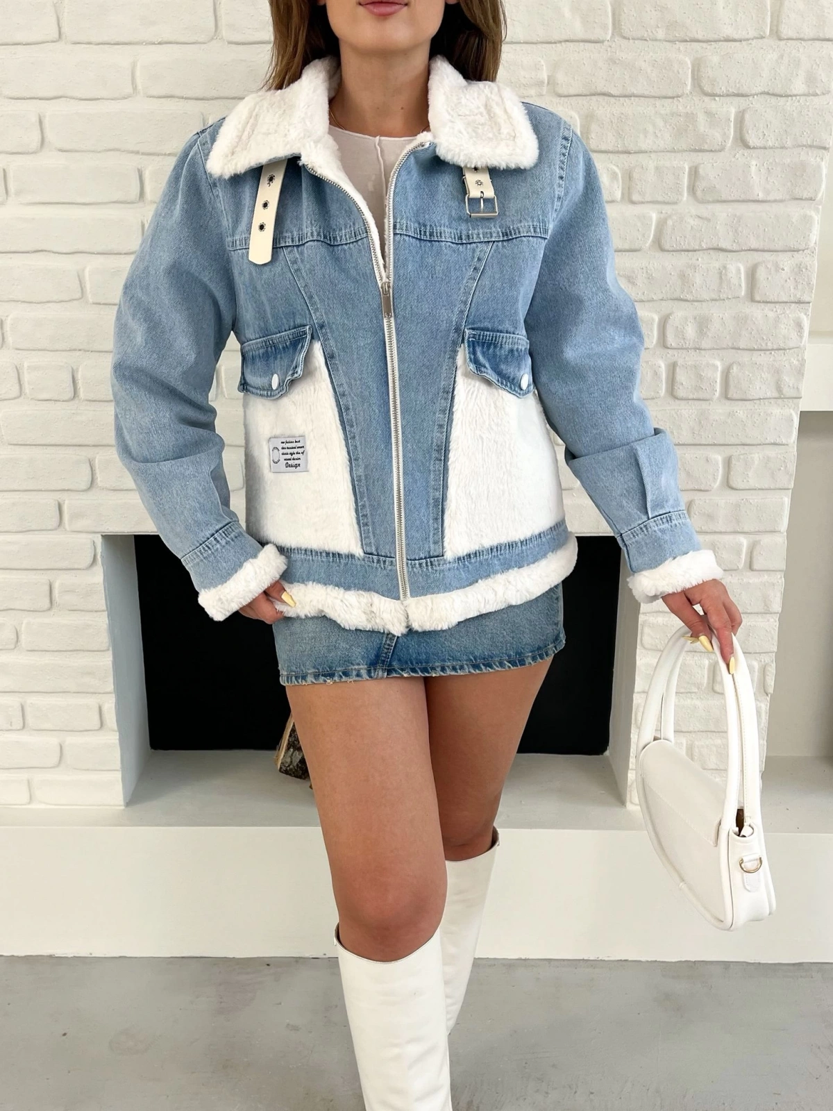 Peluş detaylı kot ceket