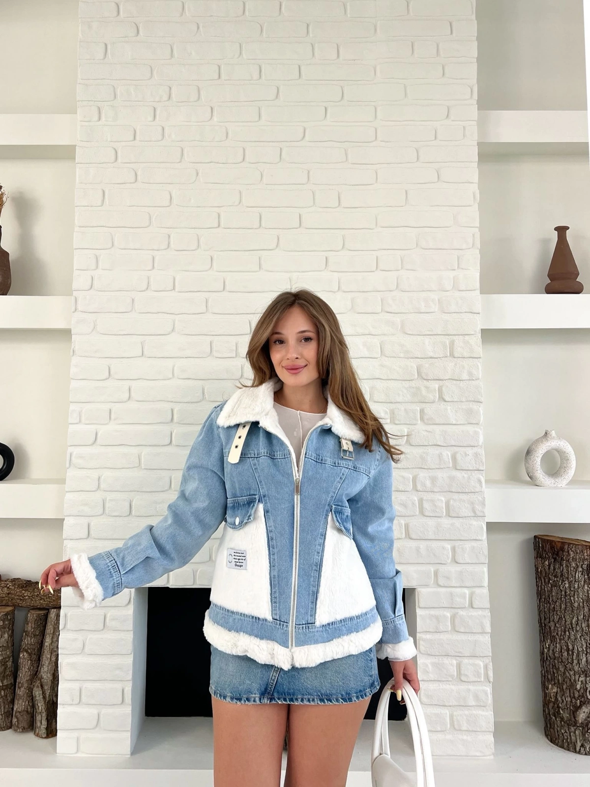 Peluş detaylı kot ceket