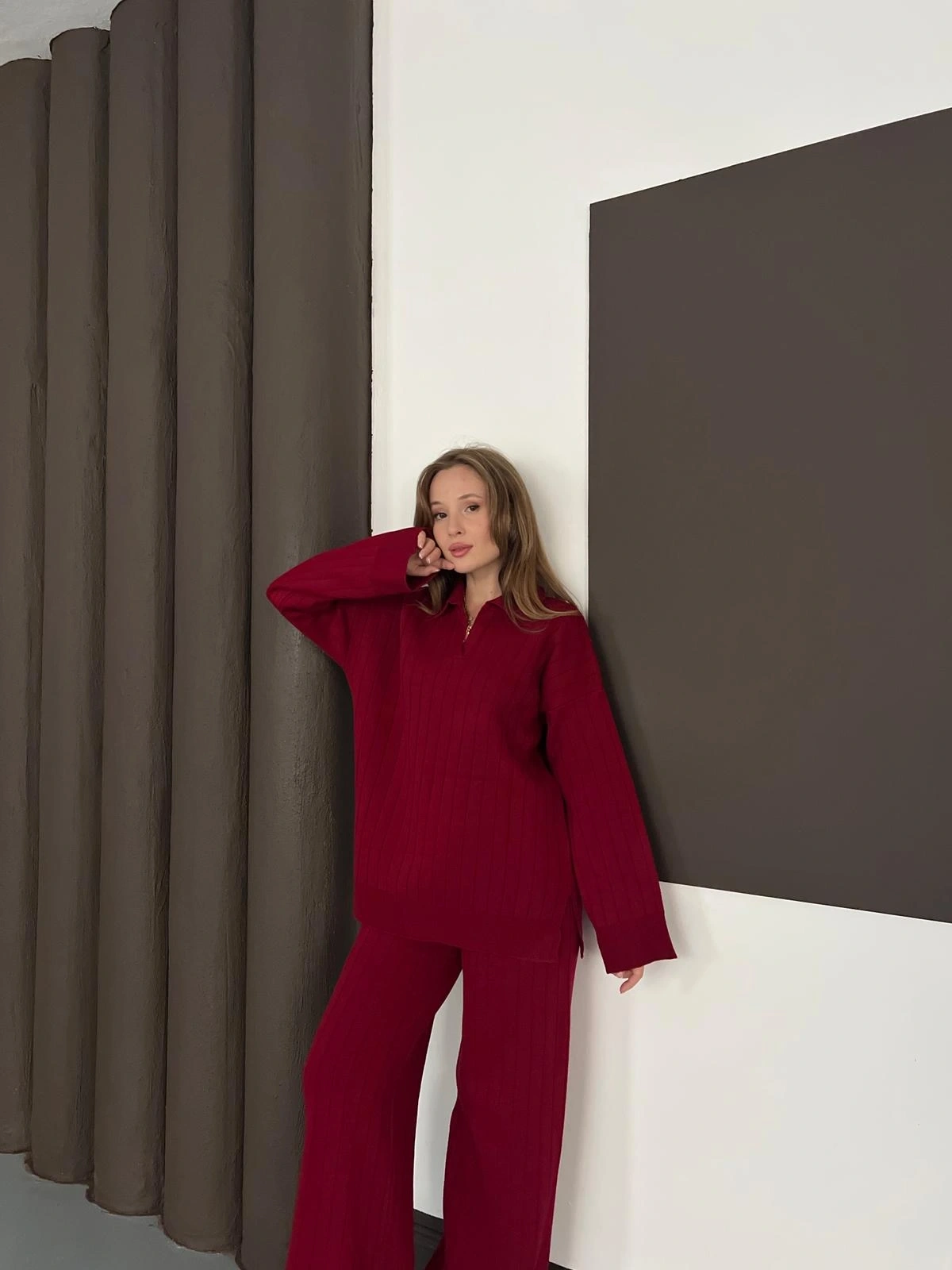 Polo Yaka Triko Pantolonlu Takım Bordo