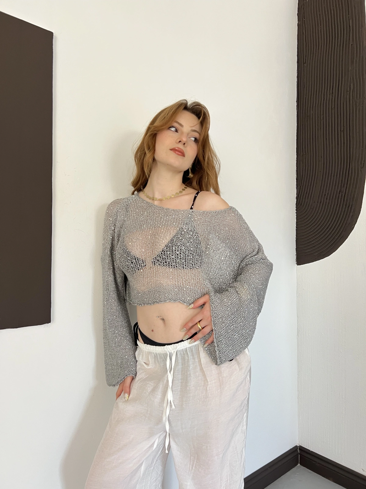 Pullu Beach Salaş Crop Gri