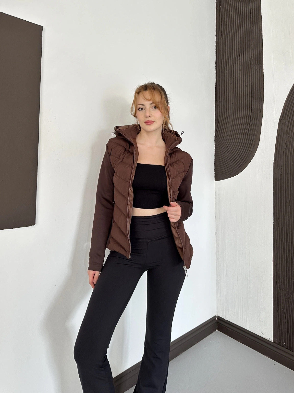 Range Kapüşonlu Şişme Mont Kahve