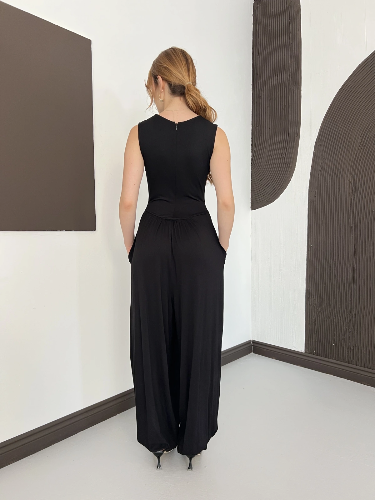 Sıfır Kol Basic Şalvar Tulum Siyah