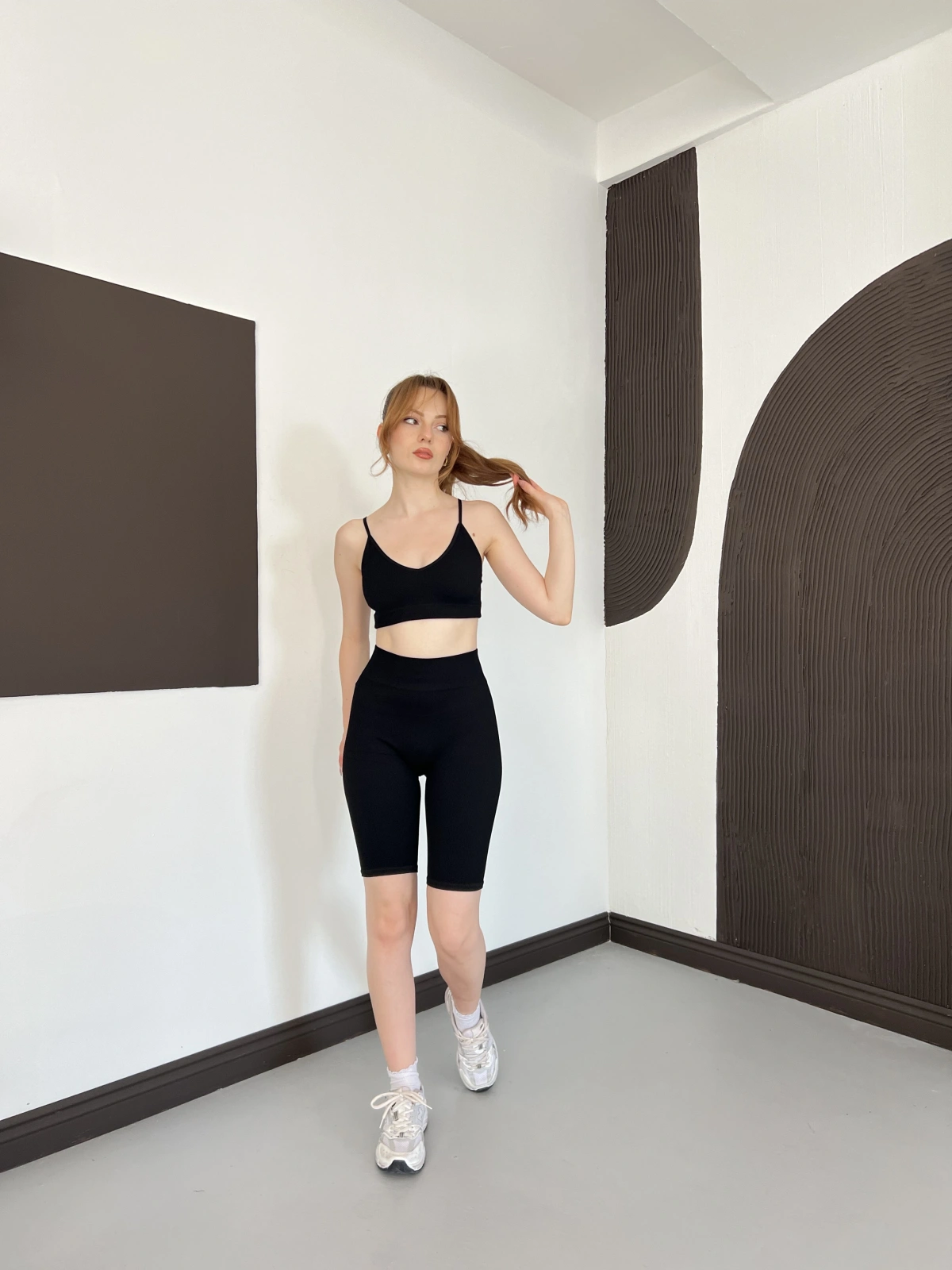 Spor Şort-Crop Takım Siyah