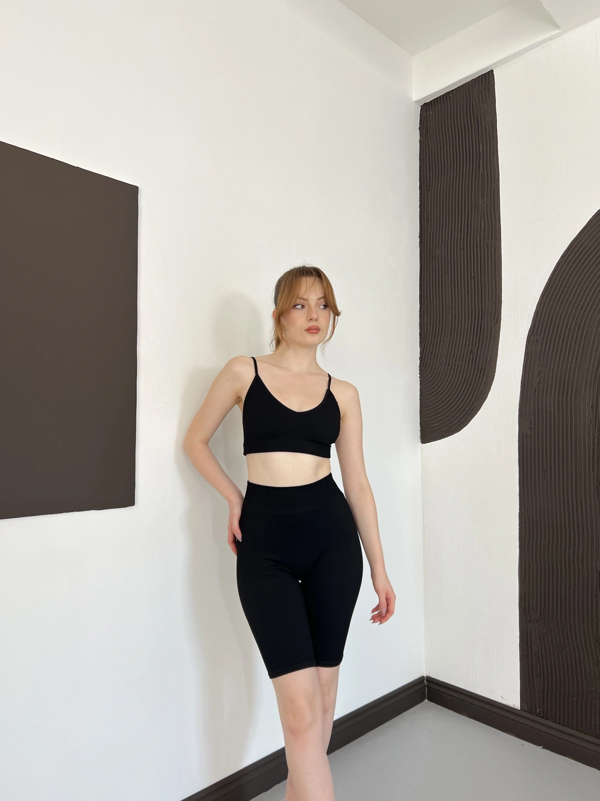 Spor Şort-Crop Takım Siyah