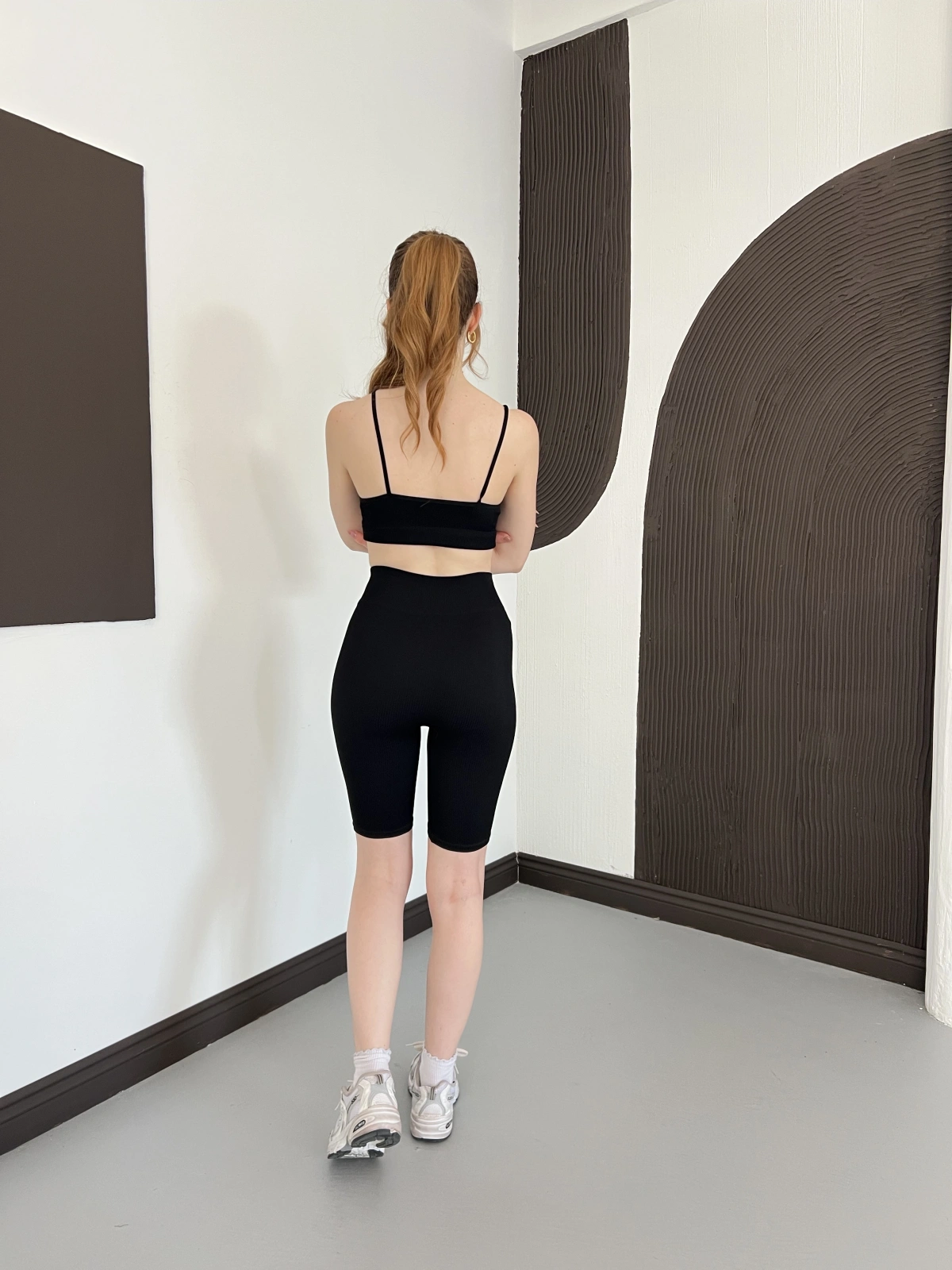 Spor Şort-Crop Takım Siyah