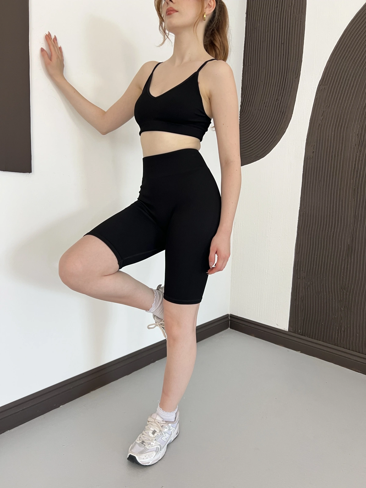 Spor Şort-Crop Takım Siyah