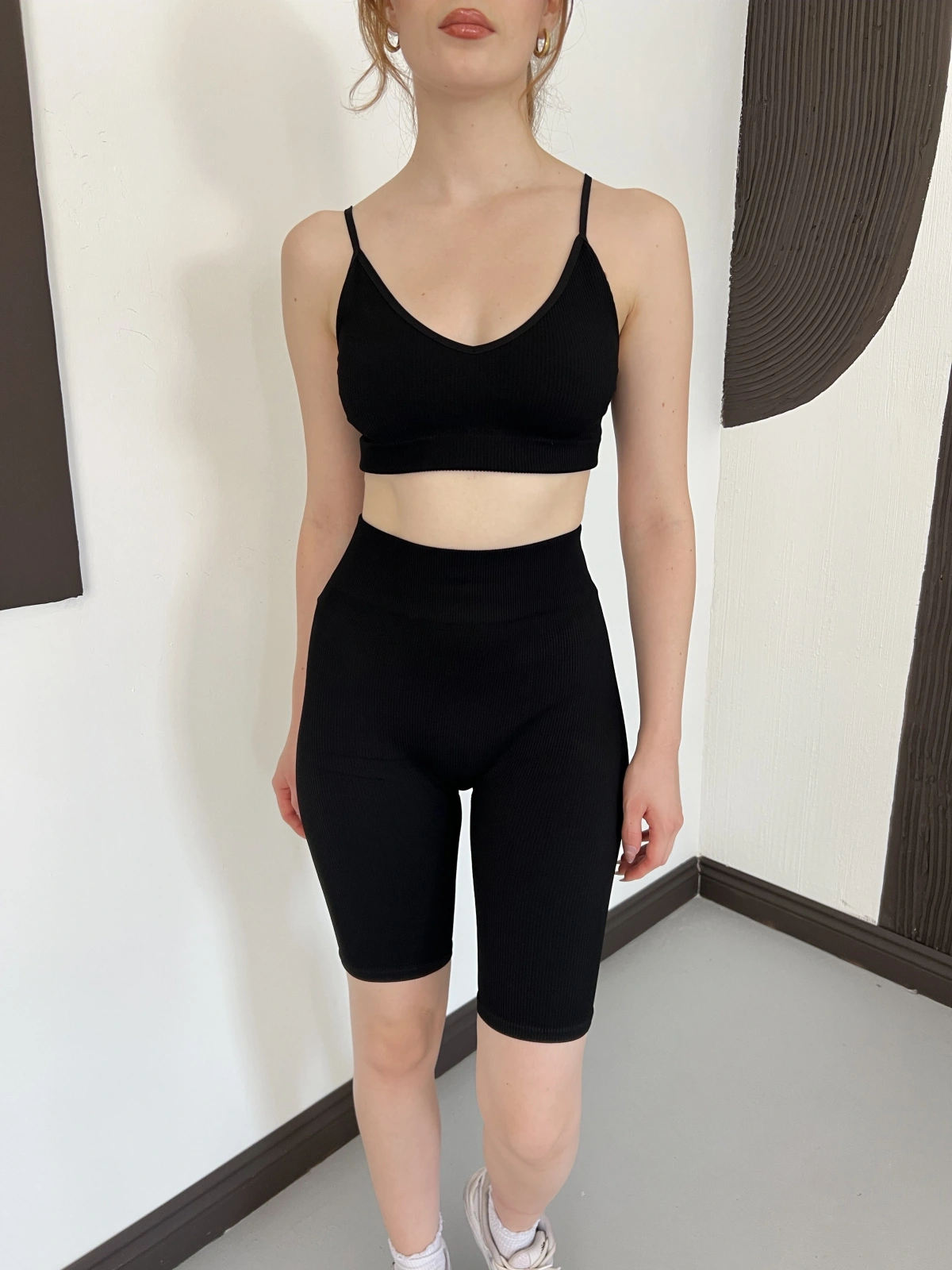 Spor Şort-Crop Takım Siyah