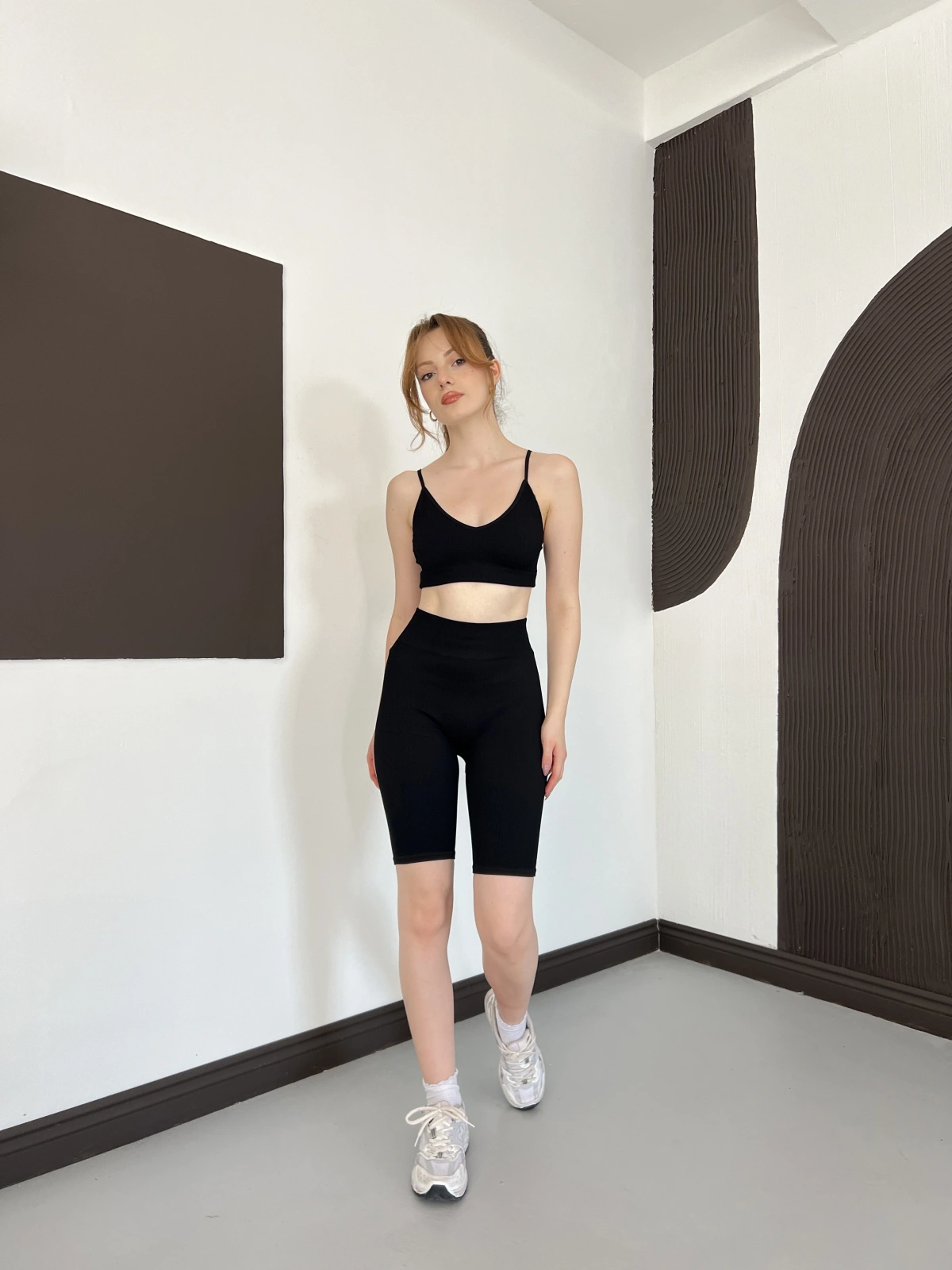 Spor Şort-Crop Takım Siyah