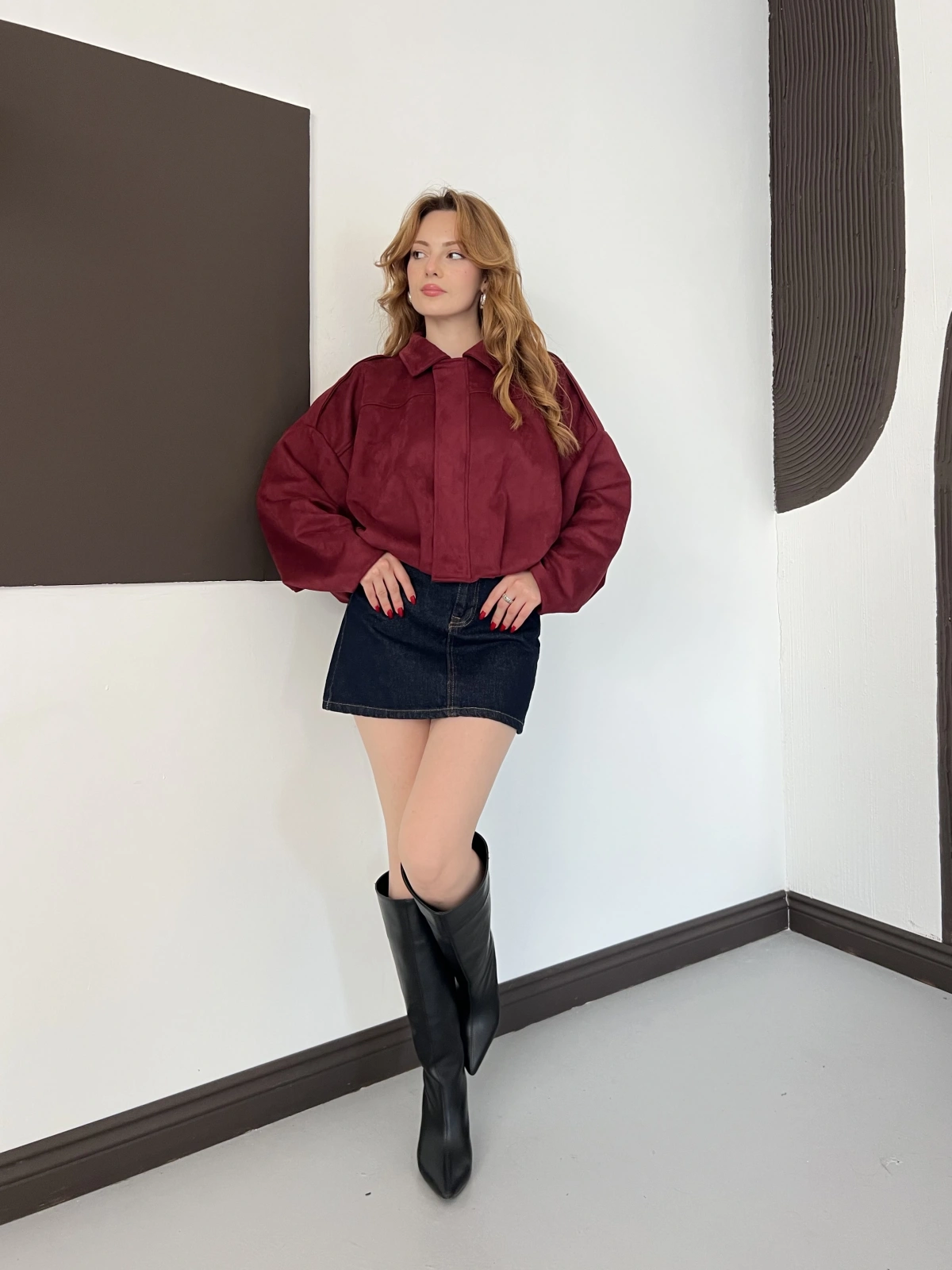 Viral Süet Bomber Ceket Bordo