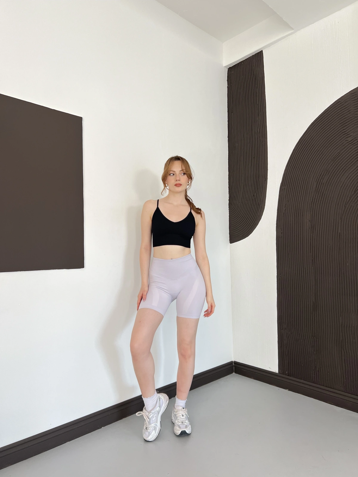 Yüksek Bel Dikişsiz Spor Şort Lila
