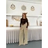Pile Detaylı Kemerli Bol Paça Pantolon Vizon