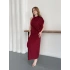 Tek Omuz Kol Detaylı Büzgü Elbise Bordo