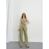 Bel Kemerli Asimetrik Kesim Yelekli Takım Haki